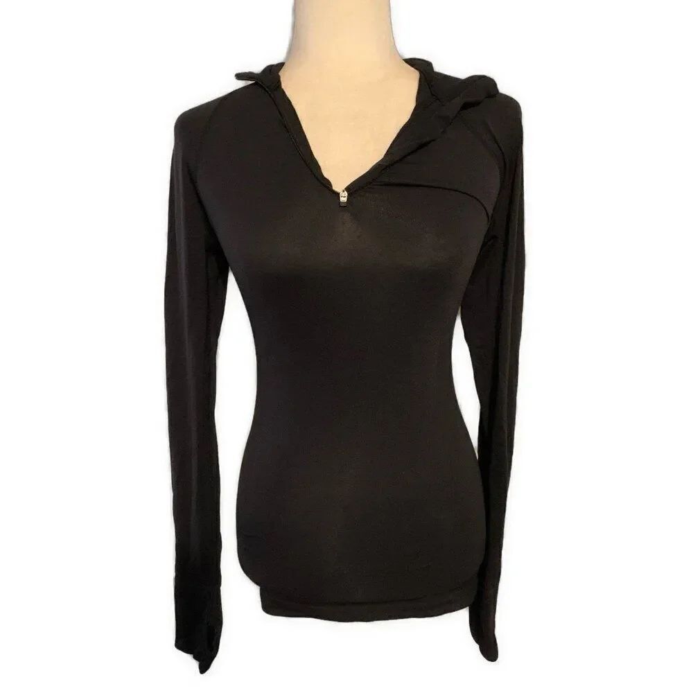 Victorias Secret Sport Solid Black Nylon Fitted Bodycon Long Sleeve Jacket Xs